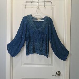 Chic Blue Women's Lace Blouse